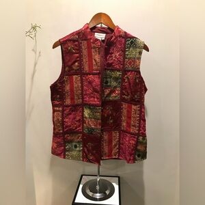 Coldwater Creek Chic Vest Womens M Maroon Patchwork Asian Style Brocade Y2K